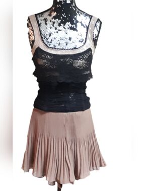 bebe Black Lace & Beige Pleated Skirt Set